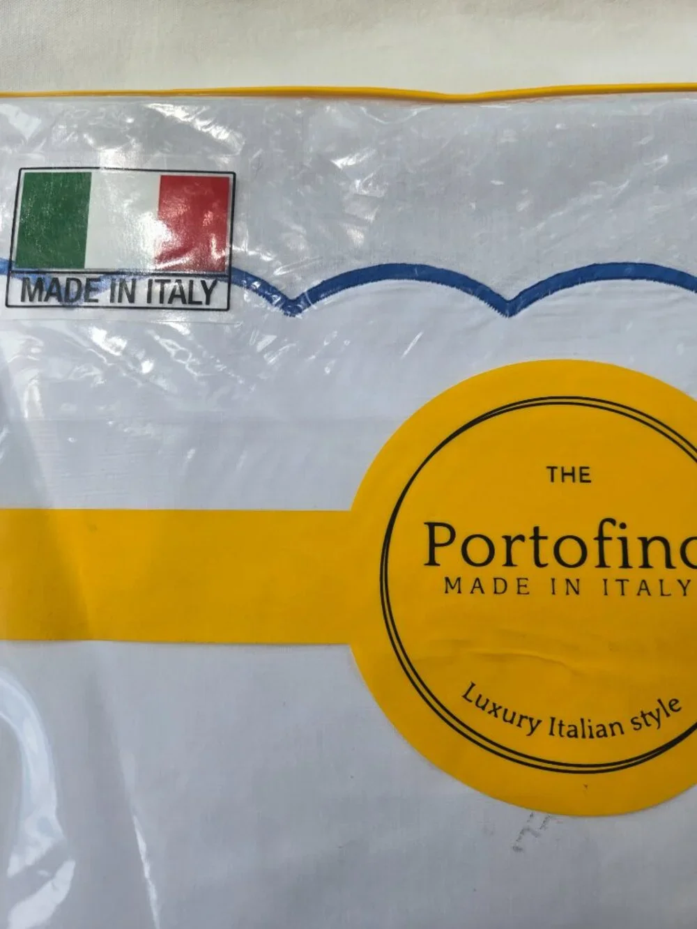 Portofino Embroidered Blue Scalloped KING Size Cotton Sheet Set Made in Italy